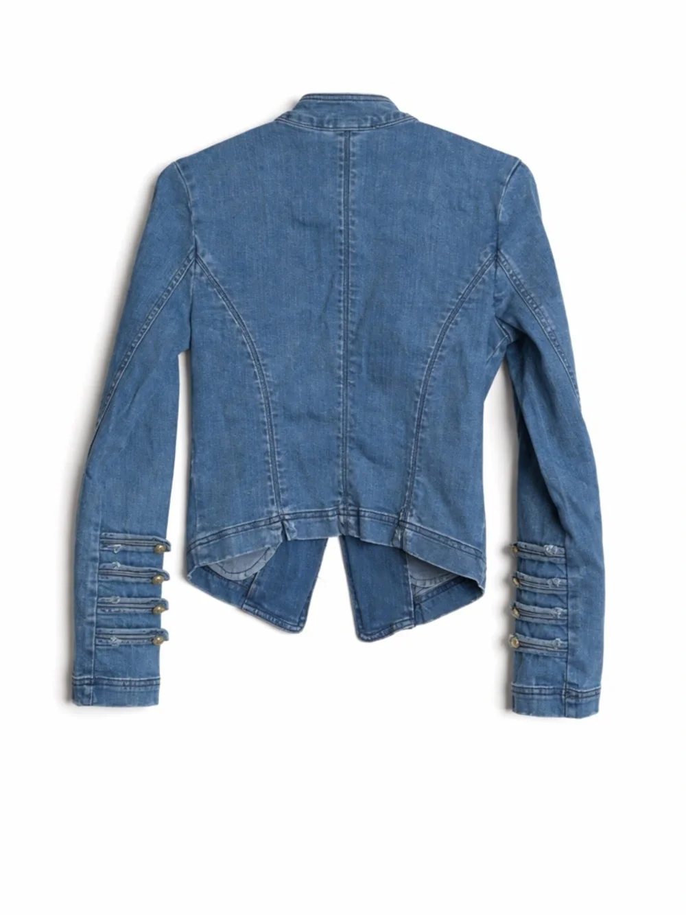 Free People Military Denim Jacket Gold Button Band Jacket XS - Picture 4 of 10